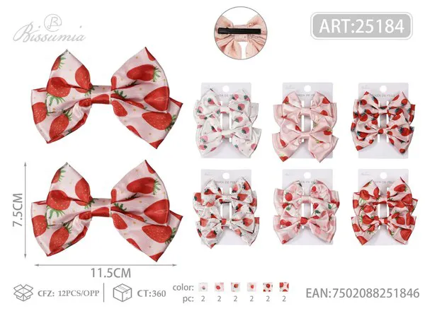 Moños para el cabello de doble capa con estampado de fresas 11 cm, 2 piezas