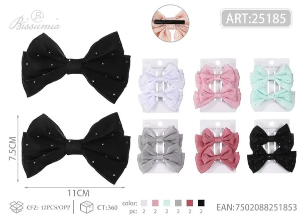 Moños para el cabello de doble capa de tul con cristales 11 cm, 2 piezas
