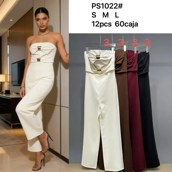 Jumpsuit sin tirantes con detalle de lazo-PS1022