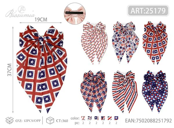 Moño para el cabello con cola larga estampado bandera de Estados Unidos 37 cm