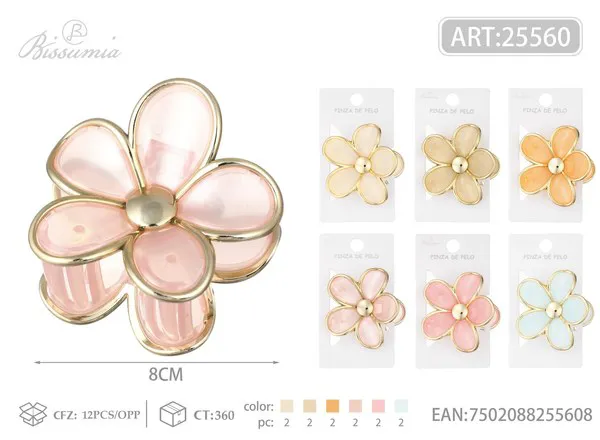 Pinza para el cabello de flor de cinco pétalos con centro dorado 8 cm