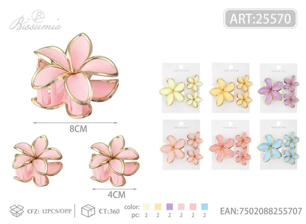 Set de pinzas para el cabello de flor de plumeria 8 cm + 2 de 4 cm