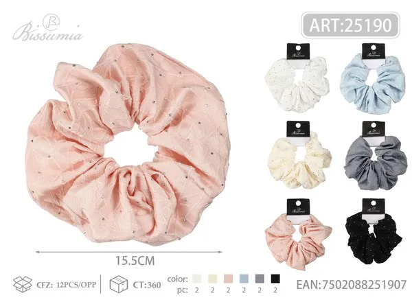 Scrunchie de tela con brillos y bordado para mujer 15.5 cm