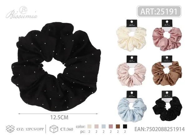 Scrunchie de tela texturizada con brillos para mujer 12.5 cm