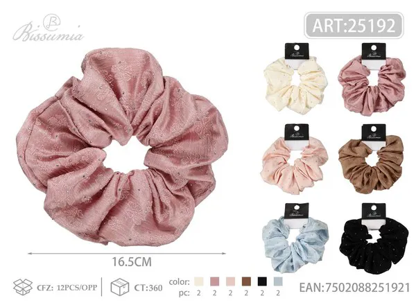 Scrunchie de satín con flores bordadas y brillos para mujer 16.5 cm