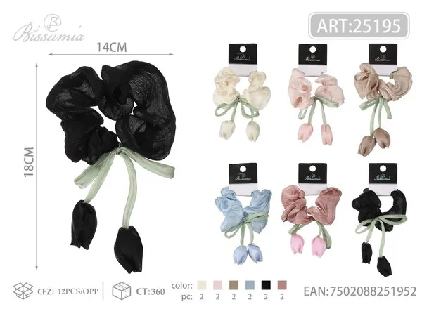 Scrunchie de organza ondulada con tulipanes colgantes para mujer 14 cm