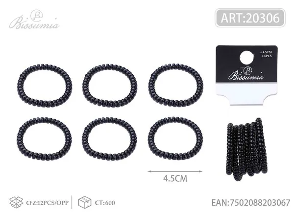 Ligas para el cabello tipo resorte negras 4.5 cm, 6 piezas