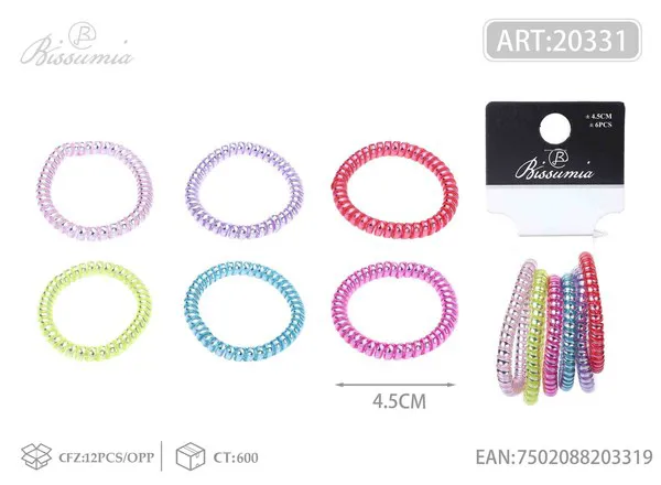Ligas tipo resorte metalizadas tonos pastel 4.5 cm, 6 piezas