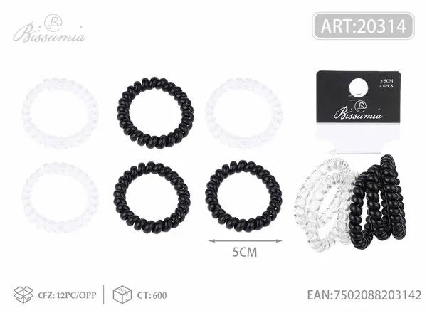 Ligas tipo resorte negras y transparentes 5 cm, 6 piezas