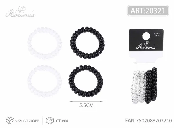 Ligas tipo resorte negras y transparentes 5.5 cm, 4 piezas