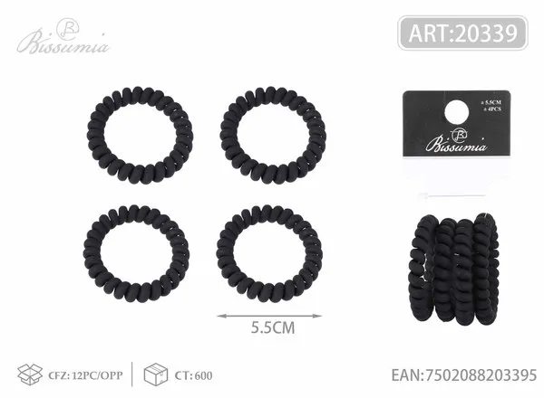 Ligas tipo resorte con acabado engomado negro mate 5.5 cm, 4 piezas