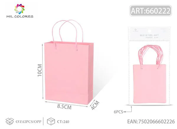 Bolsa de regalo de papel especial rosa con asas 10x8.5x4 cm, 6 piezas