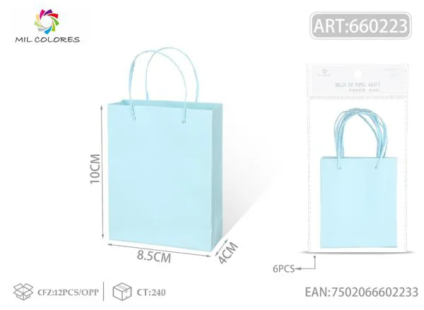 Bolsa de regalo de papel especial azul claro con asas 10x8.5x4 cm, 6 piezas