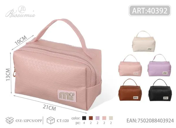 Cosmetiquera de mano texturizada con asa para mujer 21x10x13 cm