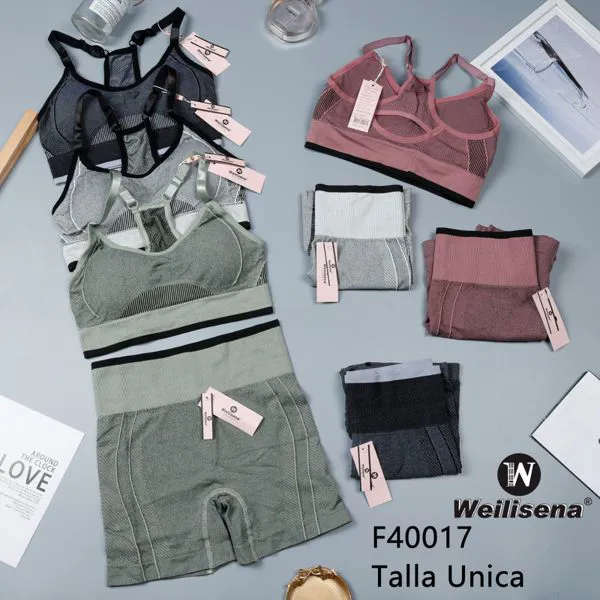 Conjunto deportivo sin costuras de top con espalda cruzada y short para mujer