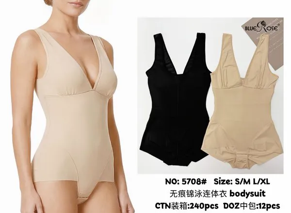 Faja body moldeadora sin costuras con escote en V para mujer