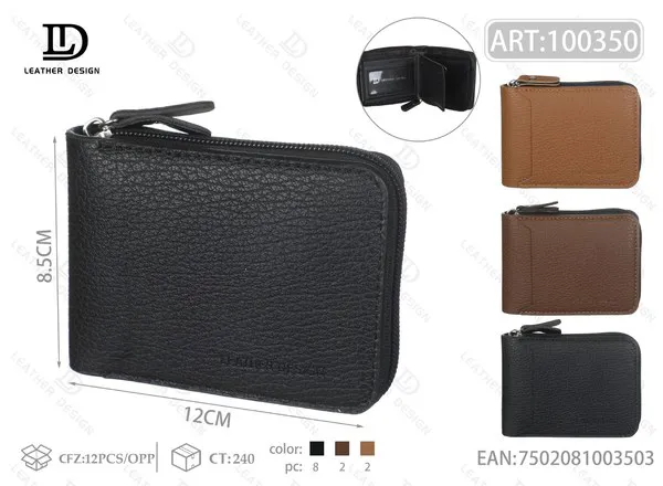 Cartera de piel sintética texturizada con cierre alrededor para hombre 12x8.5 cm