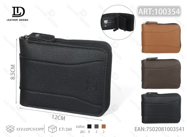 Cartera con cierre alrededor y costura decorativa para hombre 12x8.5 cm