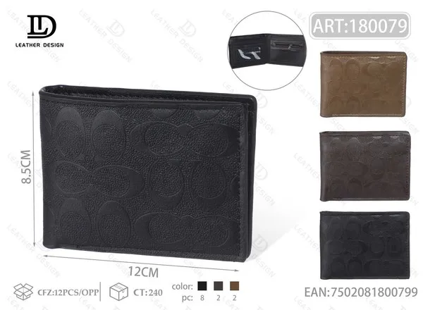 Billetera de piel sintética con grabado en relieve para hombre en caja 12x8.5 cm