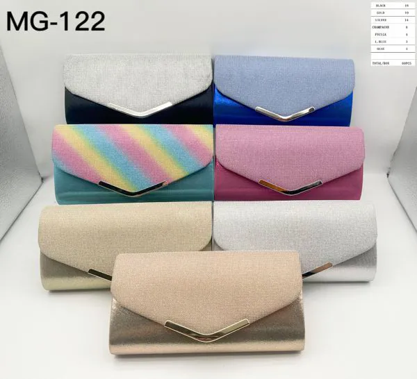 Bolso de fiesta tipo sobre con brillantina y aplique metálico en V para mujer