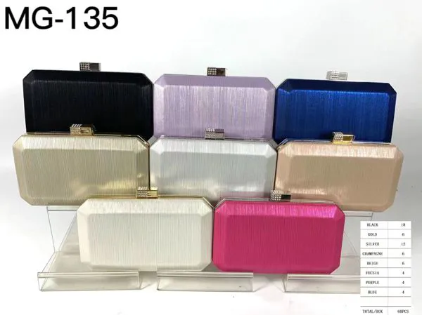 Clutch rígido octagonal metalizado con cierre de pedrería para mujer