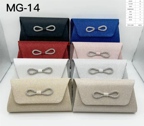 Bolso de fiesta con brillantina y moño de pedrería para mujer