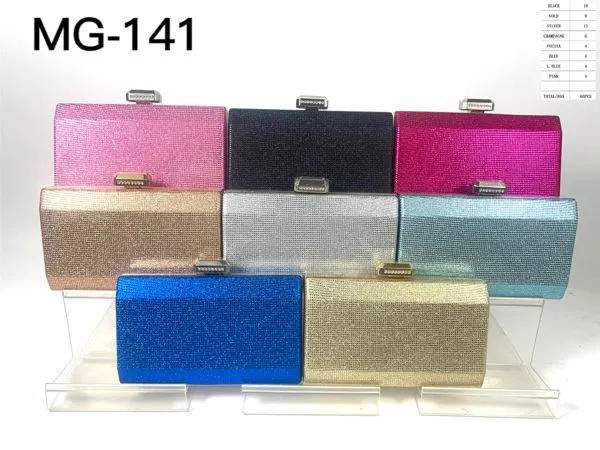 Clutch rígido con brillantina y cierre de cristales para mujer