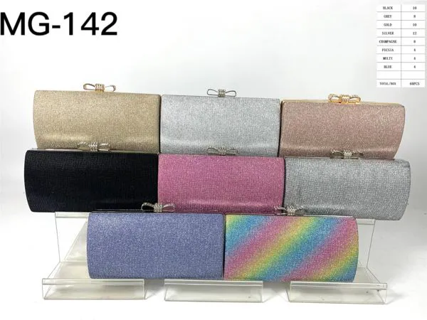 Clutch de brillantina con broche de moño metálico para mujer