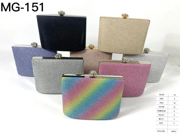Clutch con brillantina y cierre de rosa metálica para mujer