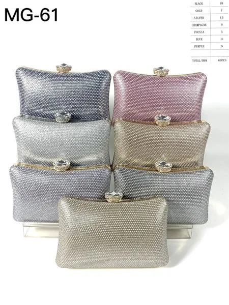 Clutch curvo de microcristales con broche de diamante para mujer
