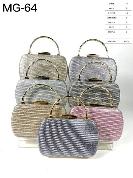Bolso de fiesta redondeado con microcristales y asa de arco dorada