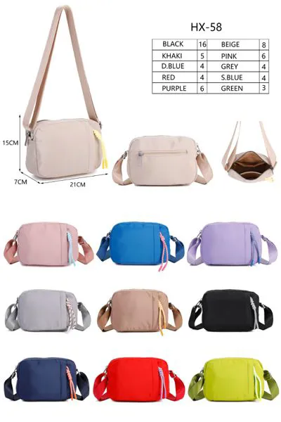 Bolsa cruzada rectangular de nailon con correa ancha y cordón decorativo