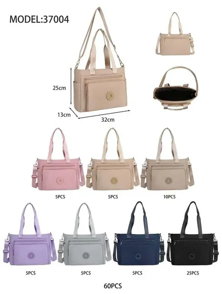 Bolsa tote de nailon con bolsillo frontal y correa cruzada desmontable