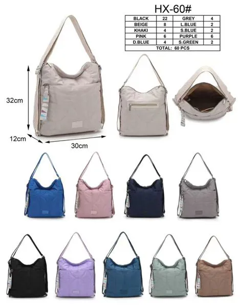 Bolsa hombro tipo hobo acolchada de nailon con cierre frontal para mujer