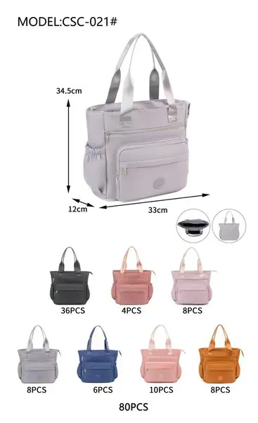 Bolsa tote grande de nailon con bolsillos laterales y frontales para mujer