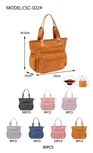Bolsa shopper de nailon con asas largas y varios bolsillos con cierre