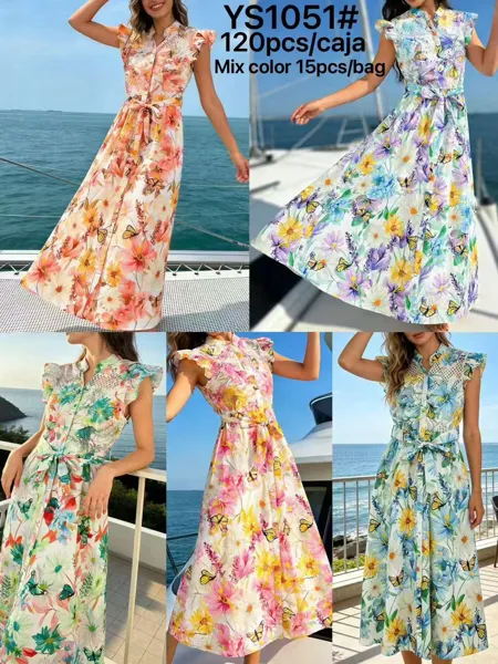 Vestido largo floral con mariposas-YS1051