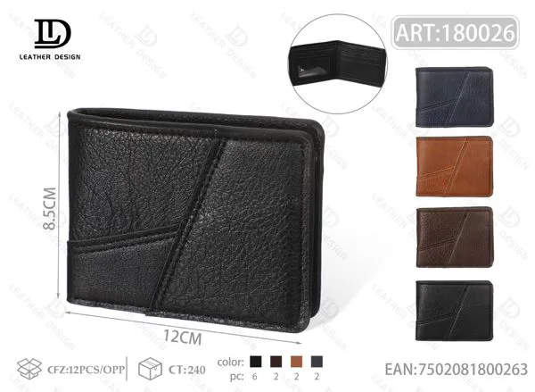 Billetera de piel sintética con costura diagonal para hombre en caja 12x8.5 cm