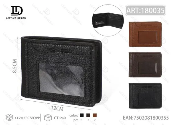 Billetera con ventana para identificación para hombre en caja 12x8.5 cm