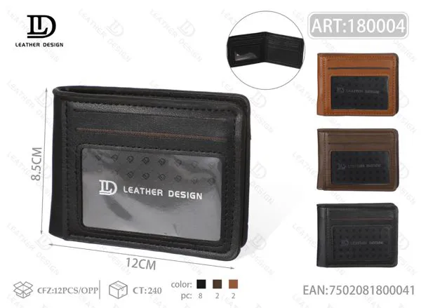 Billetera para hombre de piel sintética con ventana transparente 12x8.5 cm