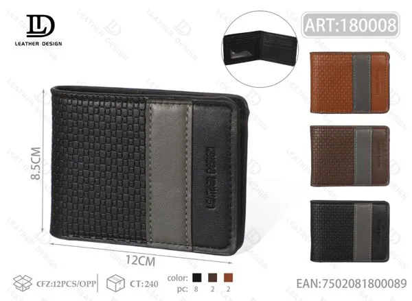 Billetera para hombre textura tejida con franjas grises 12x8.5 cm