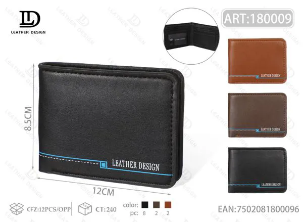 Billetera de piel sintética para hombre con línea azul decorativa 12x8.5 cm