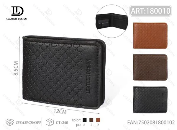 Billetera de piel sintética para hombre con grabado de cruces 12x8.5 cm
