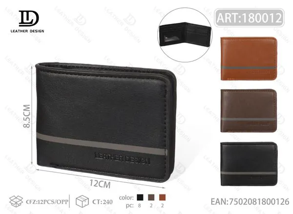 Billetera de piel sintética para hombre con franja gris horizontal 12x8.5 cm