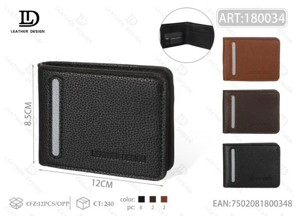 Billetera para hombre texturizada con franja plateada vertical 12x8.5 cm
