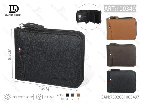 Billetera con cierre para hombre con detalle de bandera tricolor 12x8.5 cm