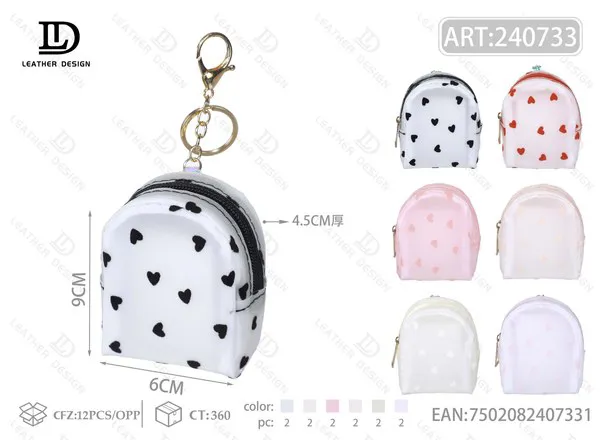 Monedero mini mochila de silicón con estampado de corazones y llavero 6x9 cm