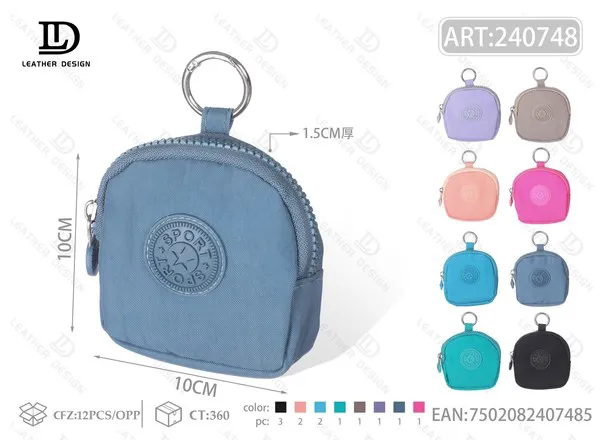 Monedero redondeado de nylon con cierre y aro llavero 10x10 cm