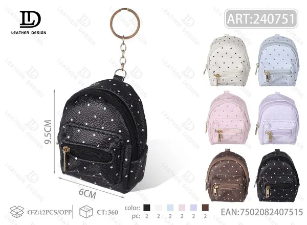 Monedero mini mochila con lunares y llavero 6x9.5 cm