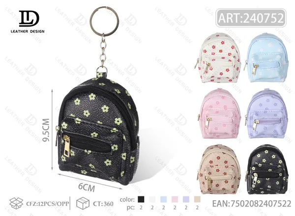 Monedero mini mochila estampado de florecitas con llavero 6x9.5 cm